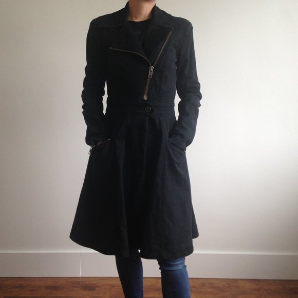 Betsey Johnson - Black Long Structured Denim Coat - Picture 2 of 12